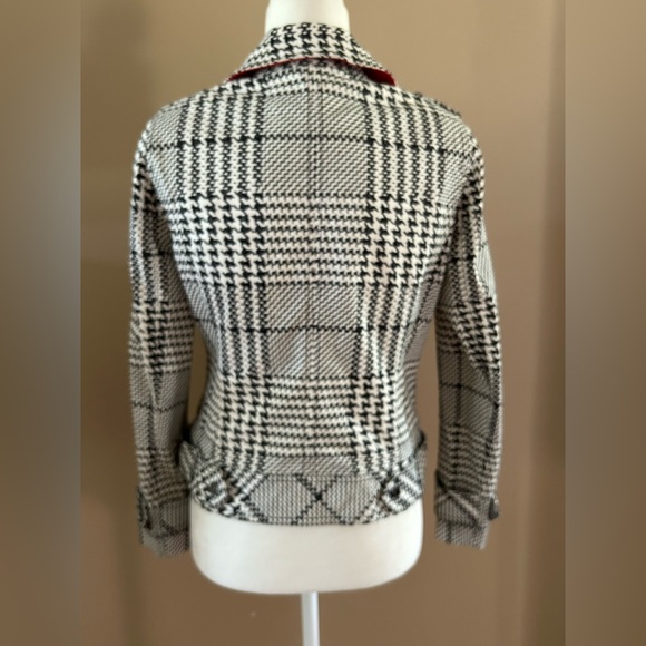 White House Black House Black, White, and Red Plaid Moto Jacket, Size 6 - Picture 10 of 14